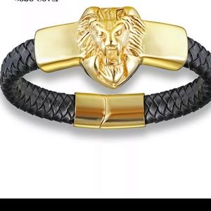 Lion Leather Stainless Steel Bracelet